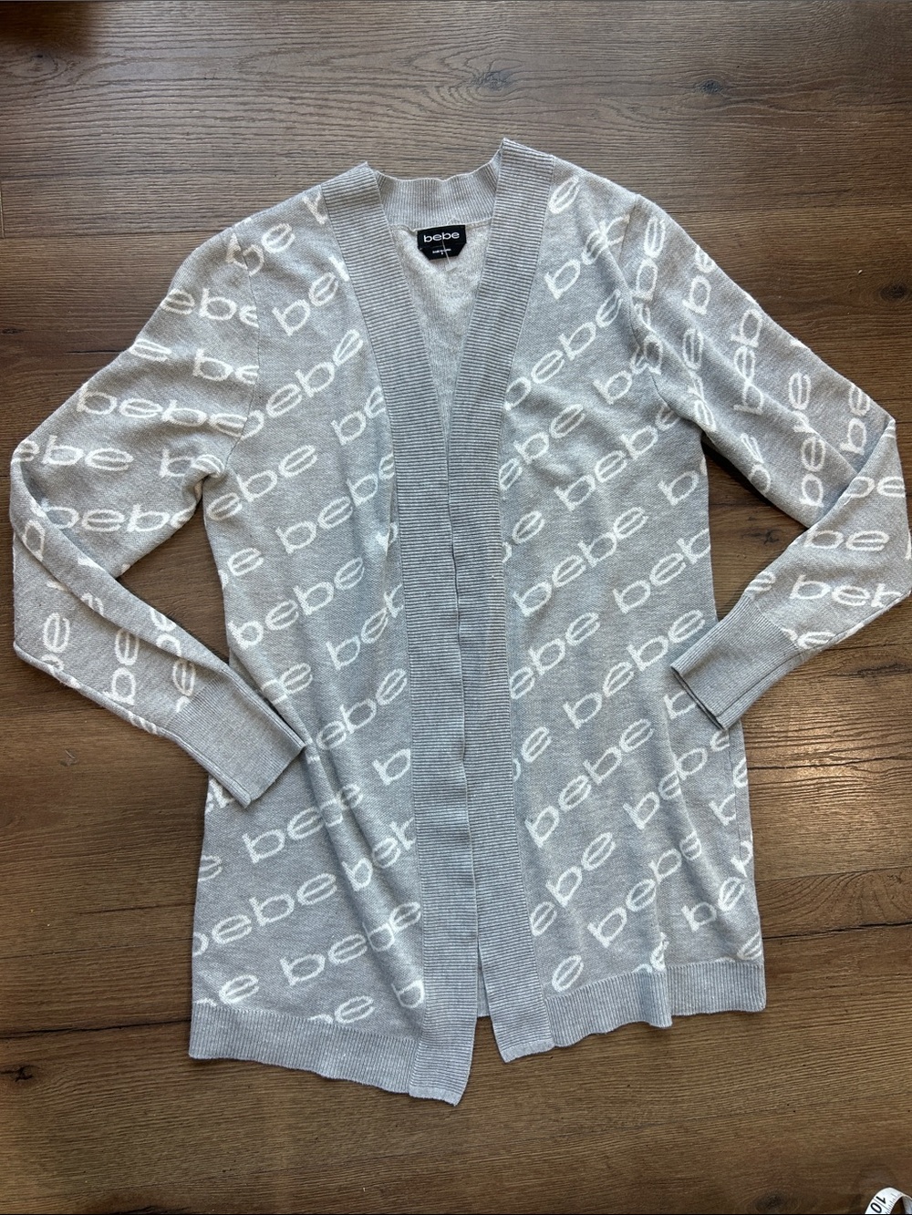 bebe Light Gray Logo Open-Front Cardigan !! Small